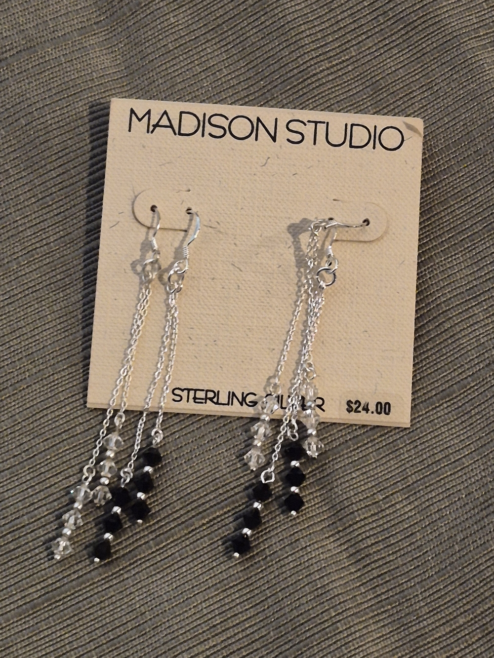 NWT Madison Studio Sterling Silver Dangle Earrings Set 2 Pairs Black & Clear
